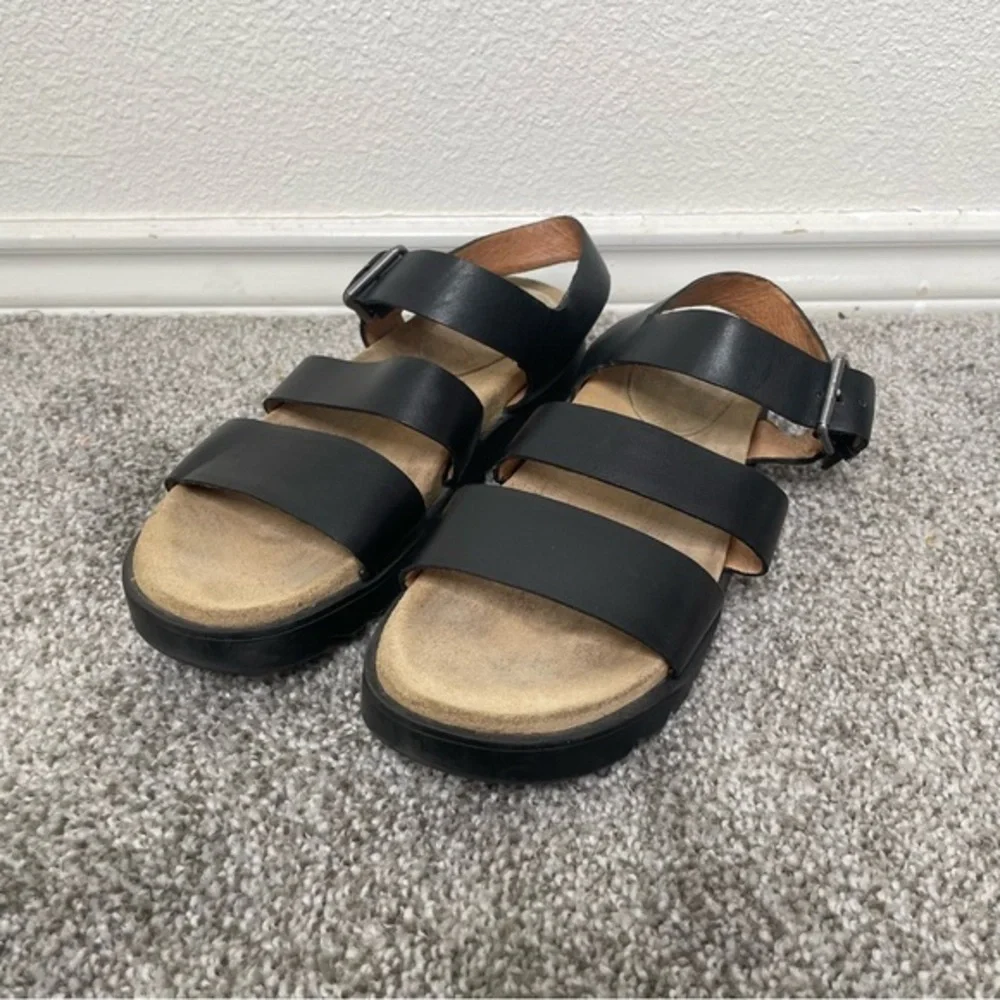 Madewell The Addie Sandal Women's 7.5 Black Triple Strap Slingback Chunky Flats